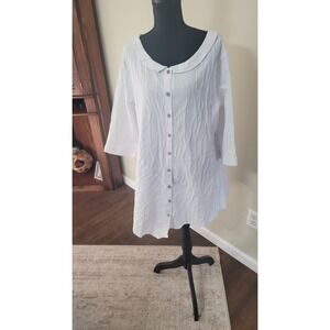Niche Nilgun Derman White Crinkle Textured Button Up Tunic Peter Pan Collar XL